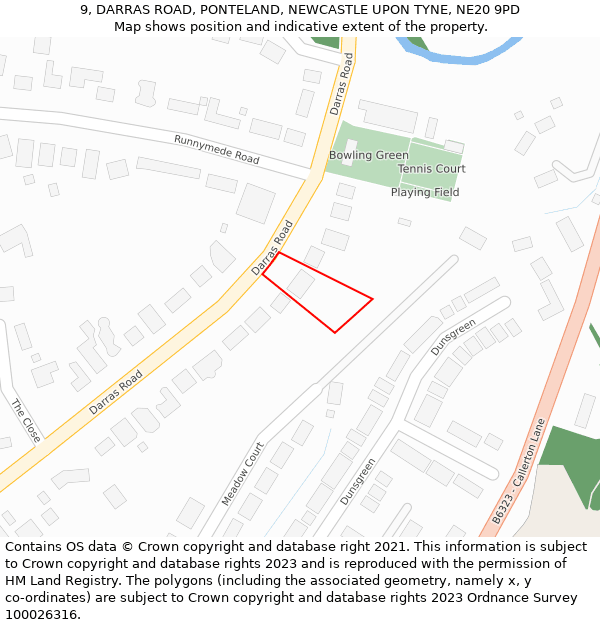 9, DARRAS ROAD, PONTELAND, NEWCASTLE UPON TYNE, NE20 9PD: Location map and indicative extent of plot