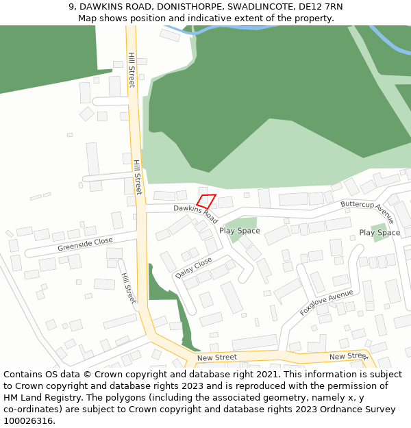 9, DAWKINS ROAD, DONISTHORPE, SWADLINCOTE, DE12 7RN: Location map and indicative extent of plot