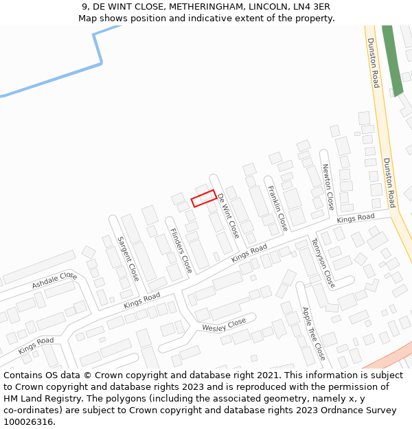 9, DE WINT CLOSE, METHERINGHAM, LINCOLN, LN4 3ER: Location map and indicative extent of plot