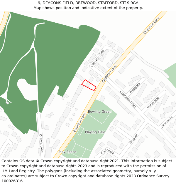 9, DEACONS FIELD, BREWOOD, STAFFORD, ST19 9GA: Location map and indicative extent of plot