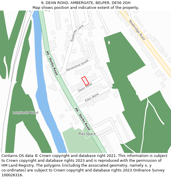 9, DEAN ROAD, AMBERGATE, BELPER, DE56 2GH: Location map and indicative extent of plot