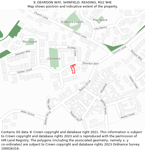 9, DEARDON WAY, SHINFIELD, READING, RG2 9HE: Location map and indicative extent of plot