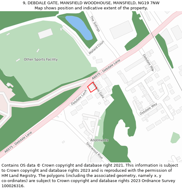 9, DEBDALE GATE, MANSFIELD WOODHOUSE, MANSFIELD, NG19 7NW: Location map and indicative extent of plot