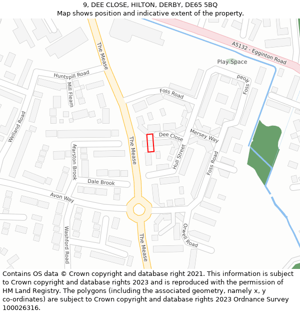 9, DEE CLOSE, HILTON, DERBY, DE65 5BQ: Location map and indicative extent of plot