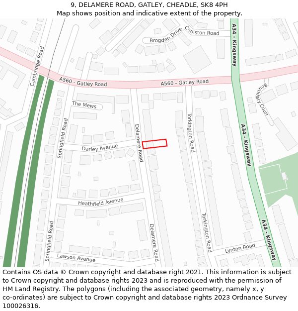 9, DELAMERE ROAD, GATLEY, CHEADLE, SK8 4PH: Location map and indicative extent of plot