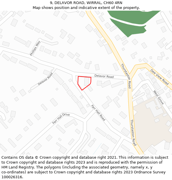 9, DELAVOR ROAD, WIRRAL, CH60 4RN: Location map and indicative extent of plot