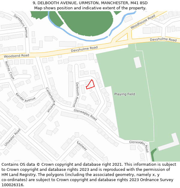 9, DELBOOTH AVENUE, URMSTON, MANCHESTER, M41 8SD: Location map and indicative extent of plot