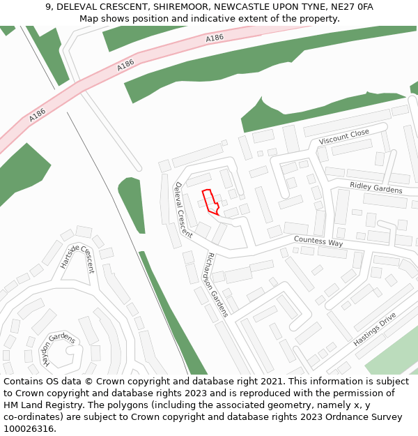 9, DELEVAL CRESCENT, SHIREMOOR, NEWCASTLE UPON TYNE, NE27 0FA: Location map and indicative extent of plot