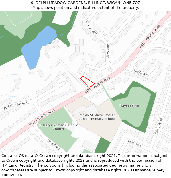 9, DELPH MEADOW GARDENS, BILLINGE, WIGAN, WN5 7QZ: Location map and indicative extent of plot