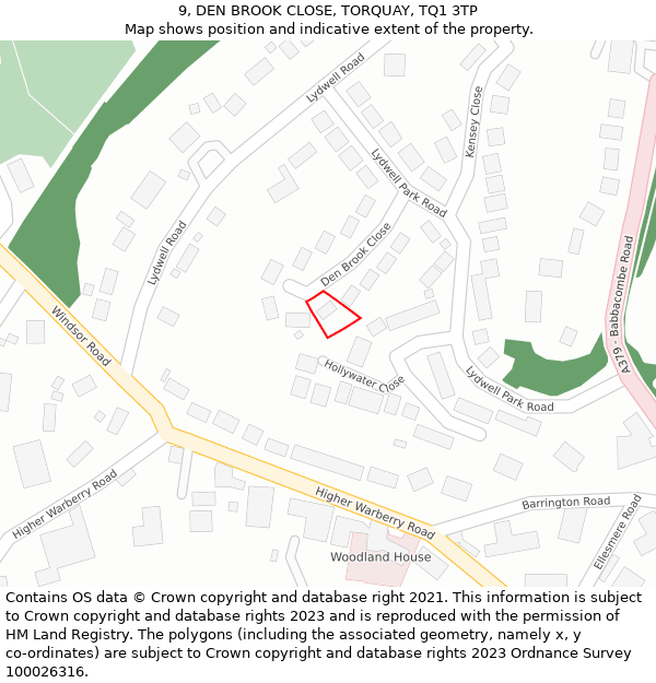 9, DEN BROOK CLOSE, TORQUAY, TQ1 3TP: Location map and indicative extent of plot