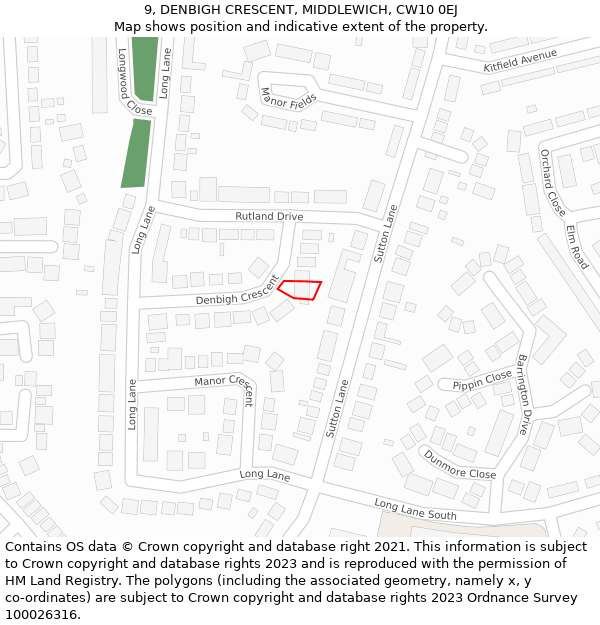 9, DENBIGH CRESCENT, MIDDLEWICH, CW10 0EJ: Location map and indicative extent of plot