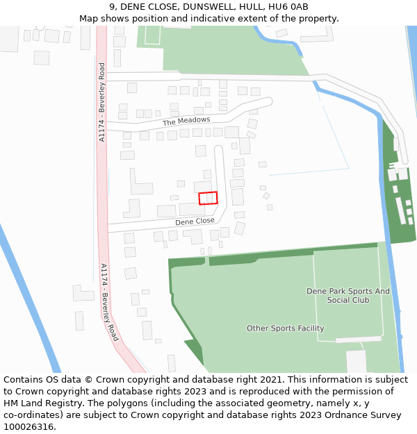 9, DENE CLOSE, DUNSWELL, HULL, HU6 0AB: Location map and indicative extent of plot