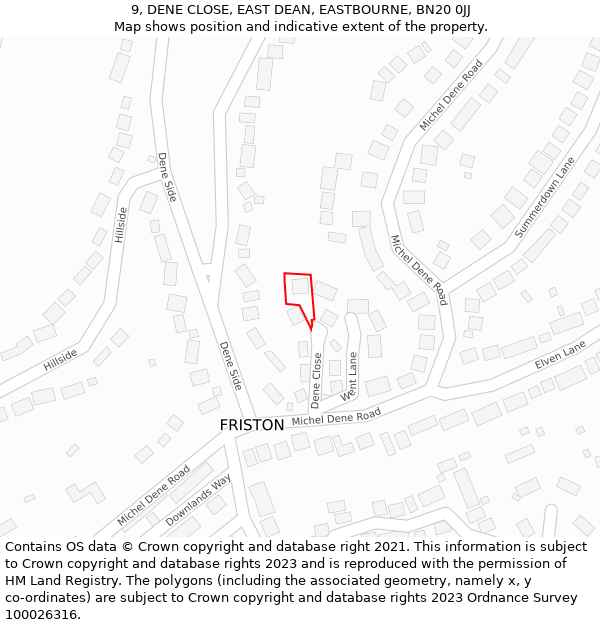 9, DENE CLOSE, EAST DEAN, EASTBOURNE, BN20 0JJ: Location map and indicative extent of plot