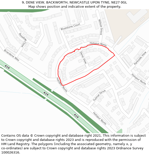 9, DENE VIEW, BACKWORTH, NEWCASTLE UPON TYNE, NE27 0GL: Location map and indicative extent of plot