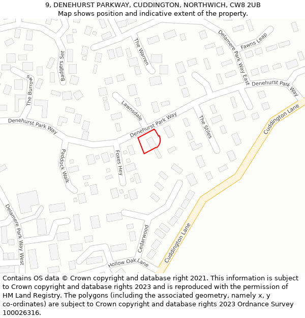 9, DENEHURST PARKWAY, CUDDINGTON, NORTHWICH, CW8 2UB: Location map and indicative extent of plot