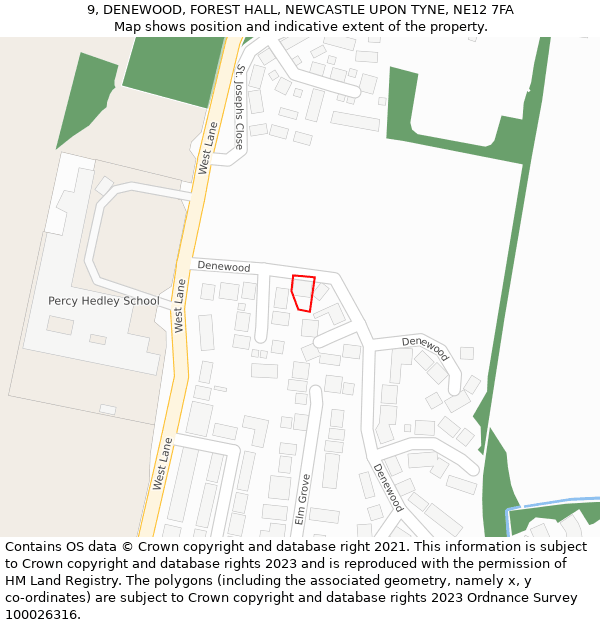 9, DENEWOOD, FOREST HALL, NEWCASTLE UPON TYNE, NE12 7FA: Location map and indicative extent of plot