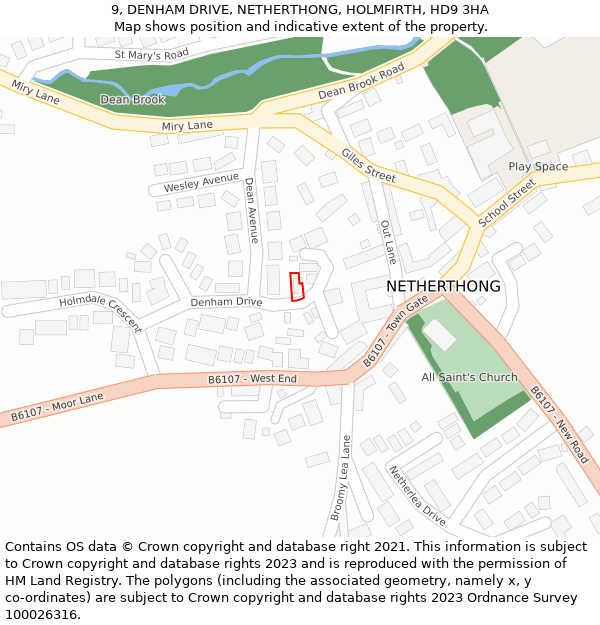 9, DENHAM DRIVE, NETHERTHONG, HOLMFIRTH, HD9 3HA: Location map and indicative extent of plot