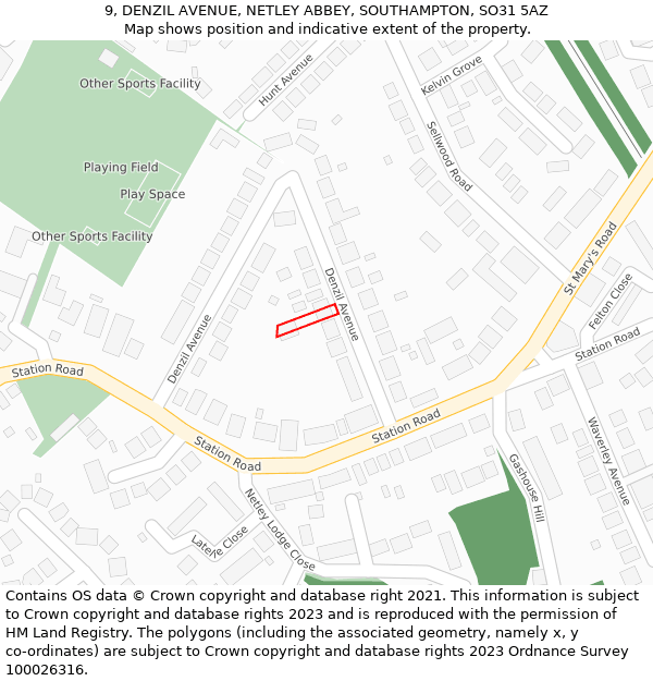 9, DENZIL AVENUE, NETLEY ABBEY, SOUTHAMPTON, SO31 5AZ: Location map and indicative extent of plot