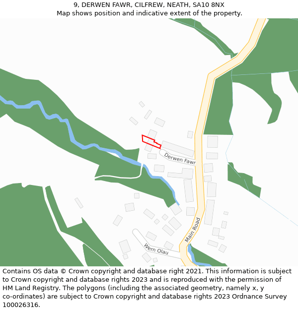 9, DERWEN FAWR, CILFREW, NEATH, SA10 8NX: Location map and indicative extent of plot