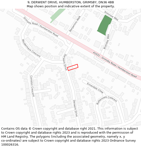 9, DERWENT DRIVE, HUMBERSTON, GRIMSBY, DN36 4BB: Location map and indicative extent of plot