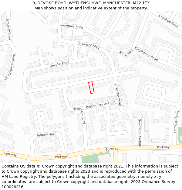9, DEVOKE ROAD, WYTHENSHAWE, MANCHESTER, M22 1TX: Location map and indicative extent of plot