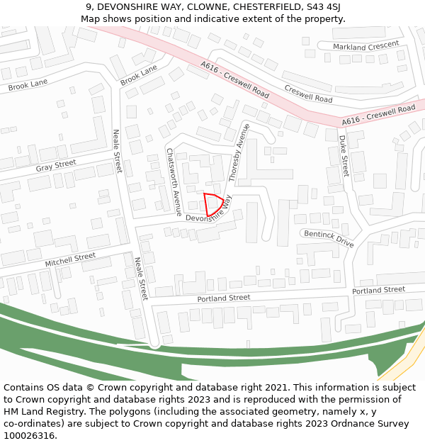 9, DEVONSHIRE WAY, CLOWNE, CHESTERFIELD, S43 4SJ: Location map and indicative extent of plot