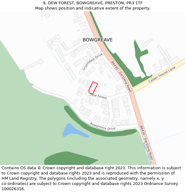 9, DEW FOREST, BOWGREAVE, PRESTON, PR3 1TF: Location map and indicative extent of plot