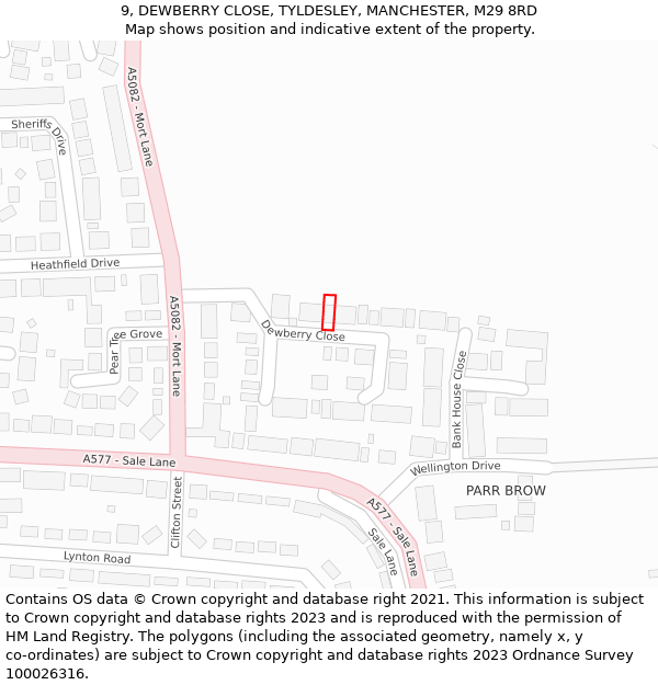 9, DEWBERRY CLOSE, TYLDESLEY, MANCHESTER, M29 8RD: Location map and indicative extent of plot