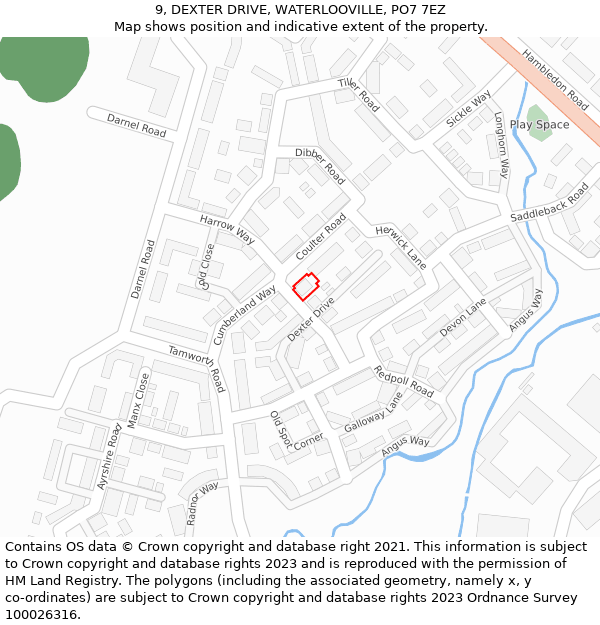 9, DEXTER DRIVE, WATERLOOVILLE, PO7 7EZ: Location map and indicative extent of plot