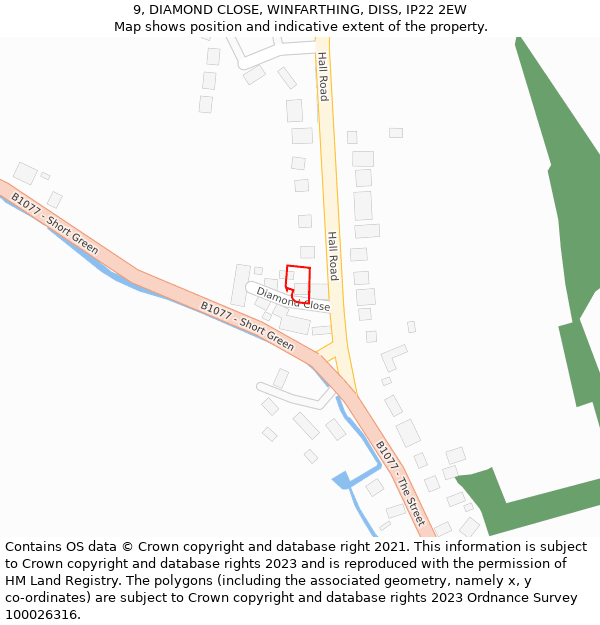 9, DIAMOND CLOSE, WINFARTHING, DISS, IP22 2EW: Location map and indicative extent of plot