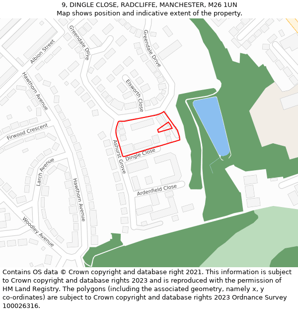 9, DINGLE CLOSE, RADCLIFFE, MANCHESTER, M26 1UN: Location map and indicative extent of plot
