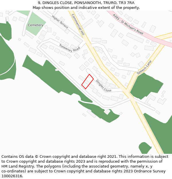 9, DINGLES CLOSE, PONSANOOTH, TRURO, TR3 7RA: Location map and indicative extent of plot