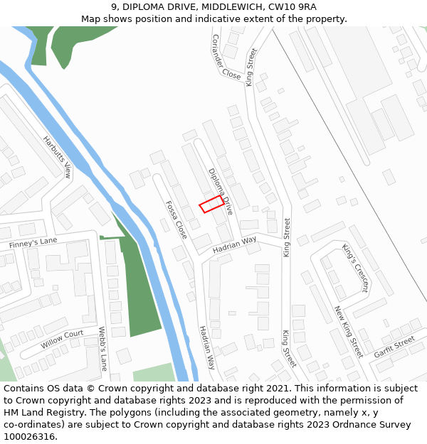 9, DIPLOMA DRIVE, MIDDLEWICH, CW10 9RA: Location map and indicative extent of plot