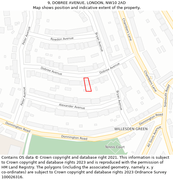 9, DOBREE AVENUE, LONDON, NW10 2AD: Location map and indicative extent of plot