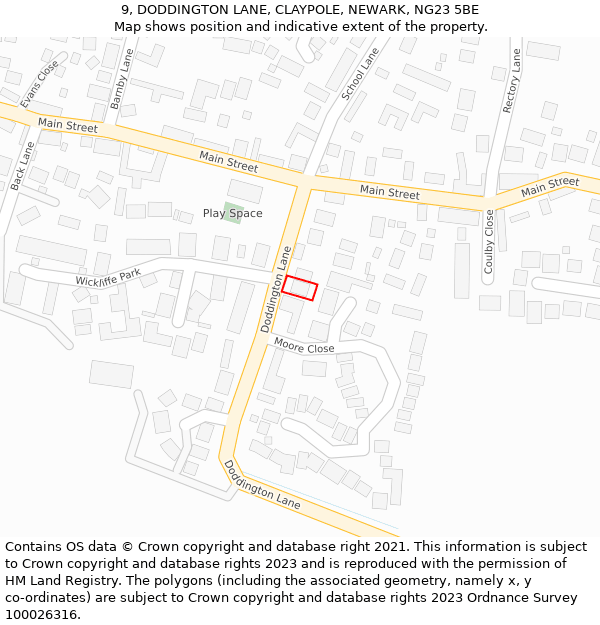 9, DODDINGTON LANE, CLAYPOLE, NEWARK, NG23 5BE: Location map and indicative extent of plot