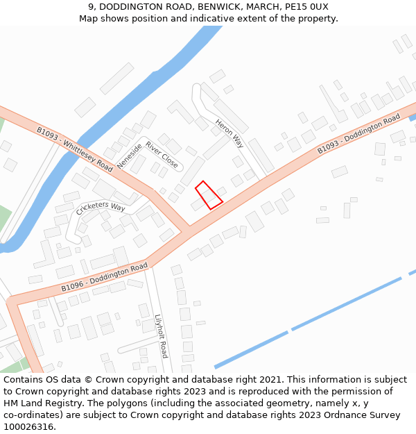9, DODDINGTON ROAD, BENWICK, MARCH, PE15 0UX: Location map and indicative extent of plot