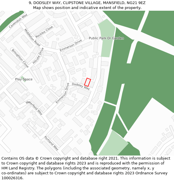 9, DODSLEY WAY, CLIPSTONE VILLAGE, MANSFIELD, NG21 9EZ: Location map and indicative extent of plot