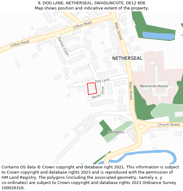9, DOG LANE, NETHERSEAL, SWADLINCOTE, DE12 8DE: Location map and indicative extent of plot