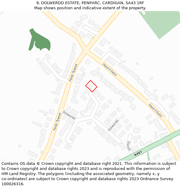 9, DOLWERDD ESTATE, PENPARC, CARDIGAN, SA43 1RF: Location map and indicative extent of plot