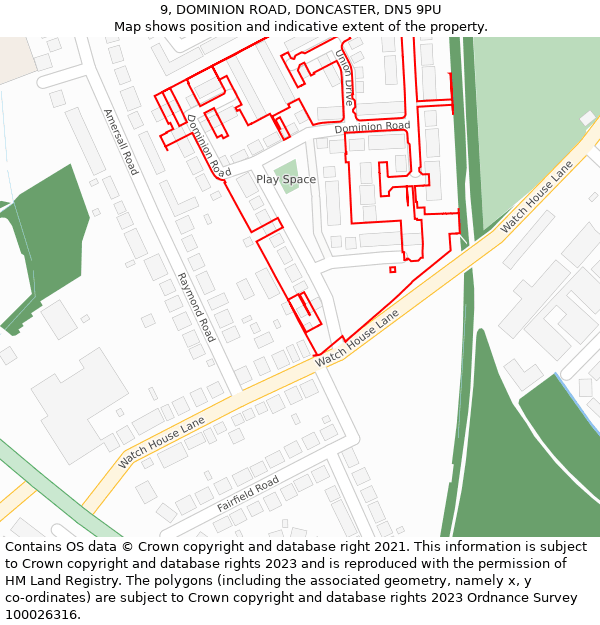9, DOMINION ROAD, DONCASTER, DN5 9PU: Location map and indicative extent of plot