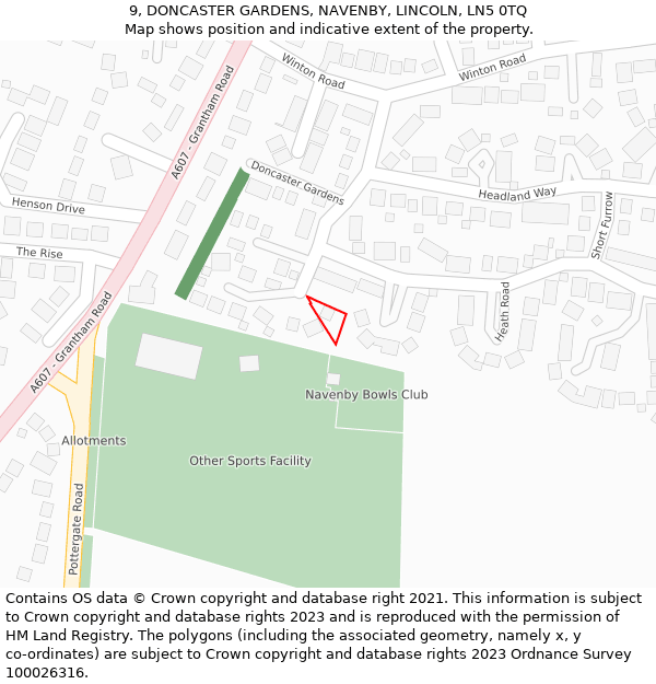 9, DONCASTER GARDENS, NAVENBY, LINCOLN, LN5 0TQ: Location map and indicative extent of plot