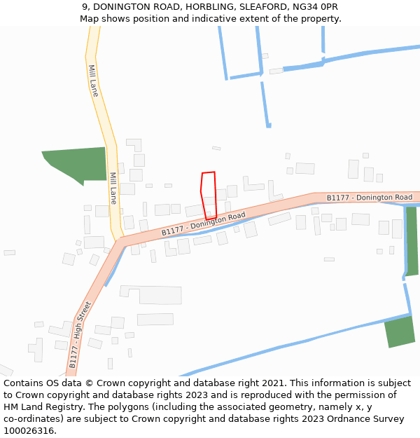 9, DONINGTON ROAD, HORBLING, SLEAFORD, NG34 0PR: Location map and indicative extent of plot