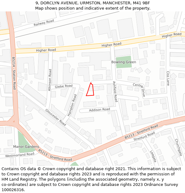 9, DORCLYN AVENUE, URMSTON, MANCHESTER, M41 9BF: Location map and indicative extent of plot