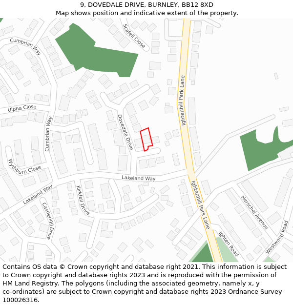9, DOVEDALE DRIVE, BURNLEY, BB12 8XD: Location map and indicative extent of plot
