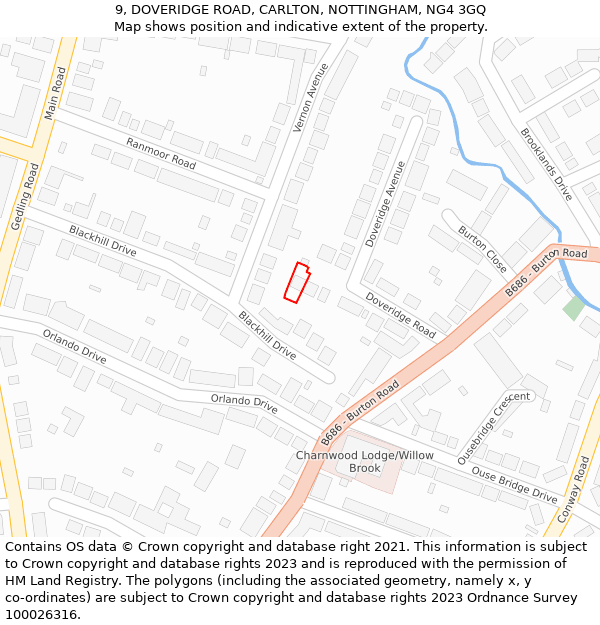 9, DOVERIDGE ROAD, CARLTON, NOTTINGHAM, NG4 3GQ: Location map and indicative extent of plot