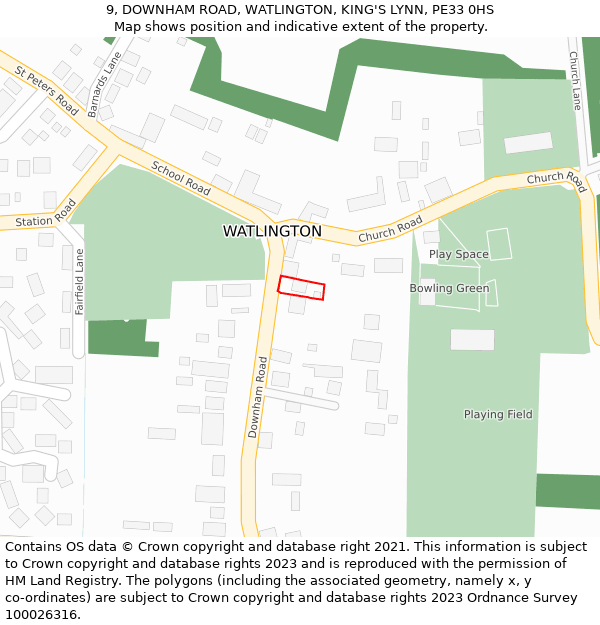 9, DOWNHAM ROAD, WATLINGTON, KING'S LYNN, PE33 0HS: Location map and indicative extent of plot