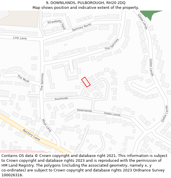 9, DOWNLANDS, PULBOROUGH, RH20 2DQ: Location map and indicative extent of plot