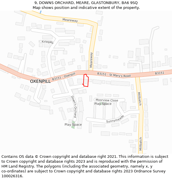 9, DOWNS ORCHARD, MEARE, GLASTONBURY, BA6 9SQ: Location map and indicative extent of plot