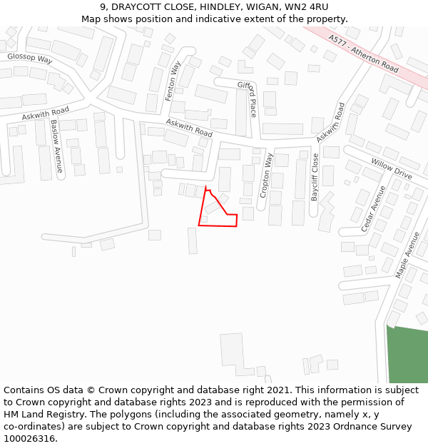9, DRAYCOTT CLOSE, HINDLEY, WIGAN, WN2 4RU: Location map and indicative extent of plot