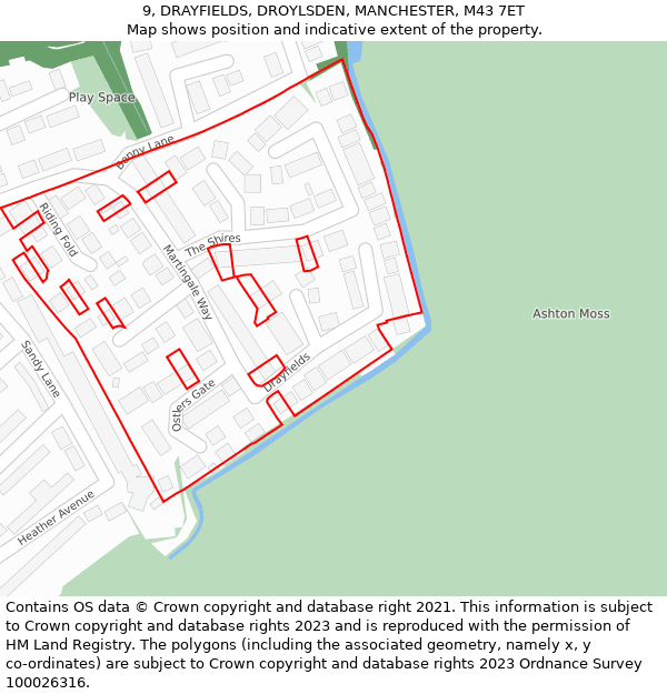 9, DRAYFIELDS, DROYLSDEN, MANCHESTER, M43 7ET: Location map and indicative extent of plot